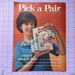 1963 Budweiser Beer Pick A Pair Vintage Print Ad